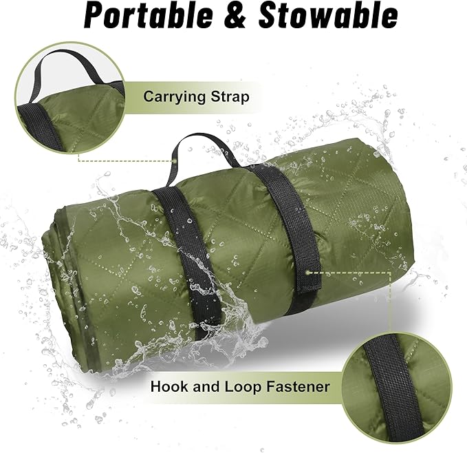 Waterproof Outdoor Blanket 82”X 55” Packable, Stadium Blankets for Camping with Sherpa Fleece Lining, Large Windproof Emergency Throw Mat for Garss Picnic Hiking Road Trip, Machine Washable, Green