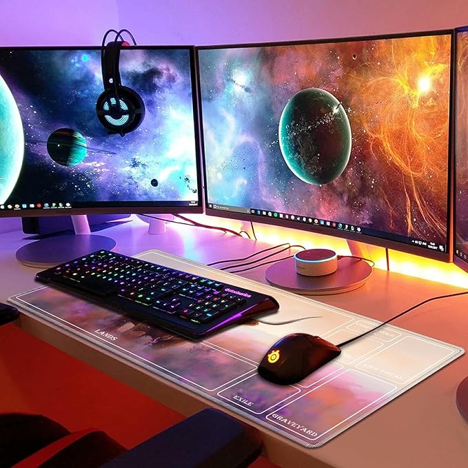 Playmat for MTG with Magic Zones, 24 x 14 inches Game Play Mat for MTG TCG, Trading Card Game Play Mat Desk Mats with Stitched Edges Non-Slip Base, Watercolor Painting Cow