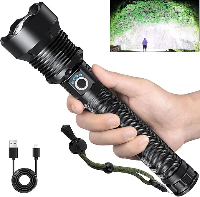 Rechargeable Flashlights 90,000 Lumens, Super Bright LED Flashlight High Lumens with USB Cable, 5 Modes Waterproof Flashlight Powerful Flash Light for Home Camping Hiking