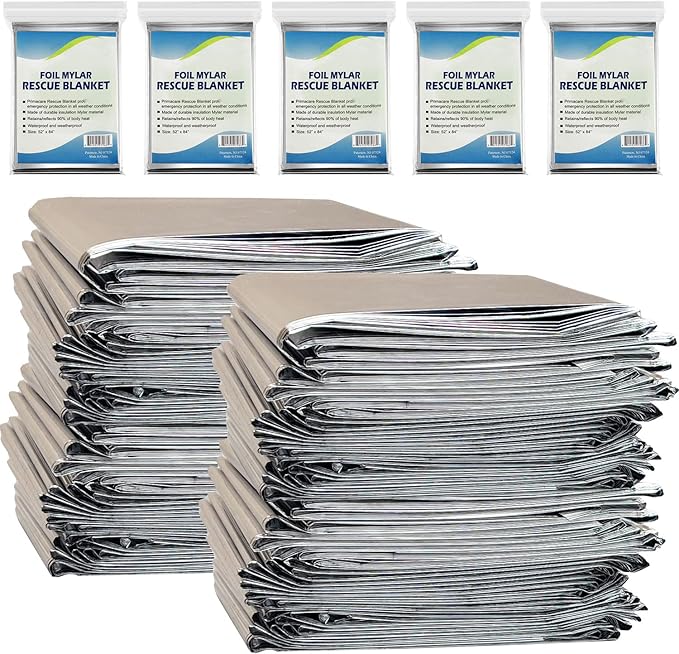 NOVAMEDIC Emergency Foil Mylar Thermal Blankets - Pack of 200, 84"x52", Individually Wrapped, Waterproof Survival Blanket for Camping, Outdoors, First Aid Kit & Travel, Lightweight & Compact, Silver