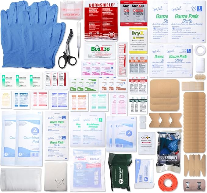 MFASCO First Aid Kit Waterproof Rugged Resin Case for Outdoor Sporting Activities Home Organized Treatment Packs 111 Pieces - Durable Lightweight - Assembled in USA - 10.2L x 7.9W x 4.5H
