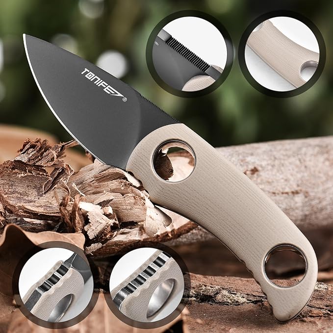 TONIFE Fixed Blade Knife 4.8cm, Mini Neck Knife with Kydex Sheath and Cord, EDC Portable Fixed Knife for Outdoor Survival