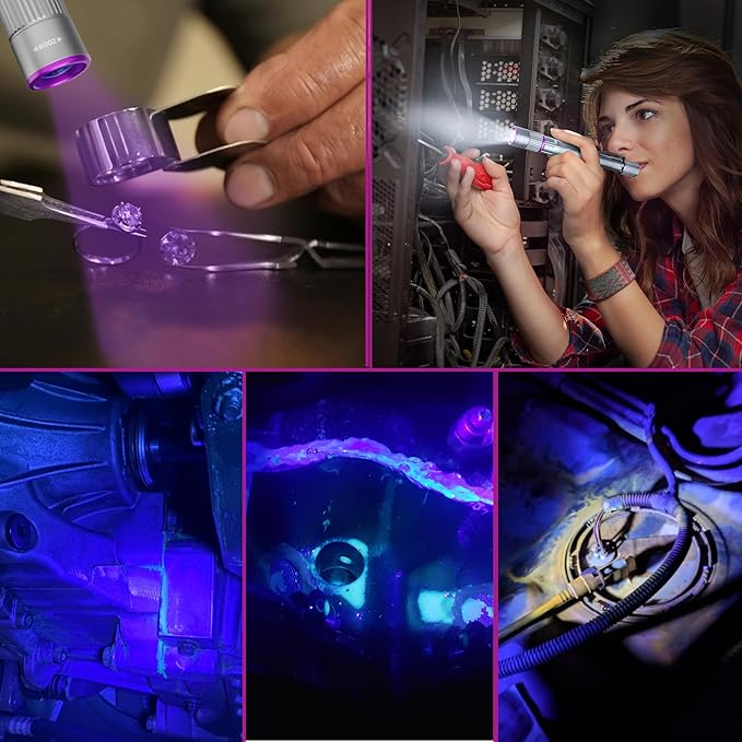 EverBrite Rechargeable Pen Flashlight with UV Light and White Light, 395nm Black Flashlight with Clip, Zoomable 4 Modes with Memory, USB C Cable, for Camping, Emergency, Pet Urine Detection,Grey