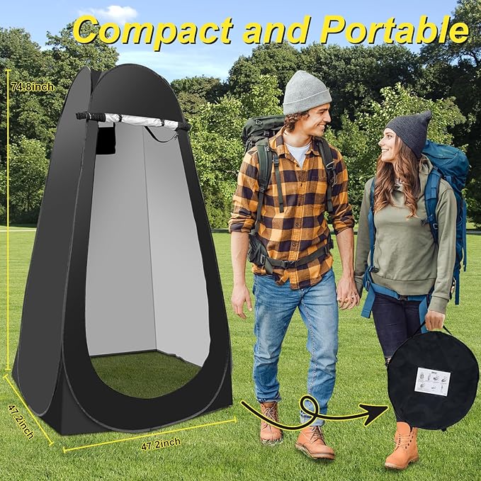 Pop Up Shower Tent for Camping, Portable Outdoor Privacy Shower Tent with 6000mAh Rechargeable Shower