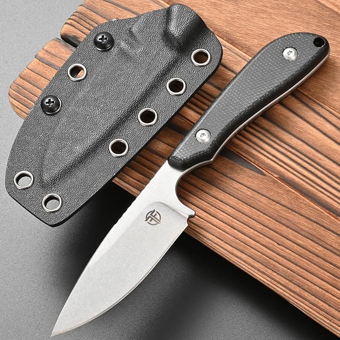 FF101 Micarta Handle Fixed Blade Knife, AUS-10 Steel Blade Full Tang Knife with Sheath for Outdoor Camping Hunting Fishing Working (Black)