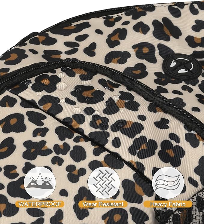 Large Leopard Waterproof Sling Bag Backpack with Adjustable Shoulder Strap for Women Men, Hiking Daypack with Multi-Pocket System and Comfortable Mesh Back Panel
