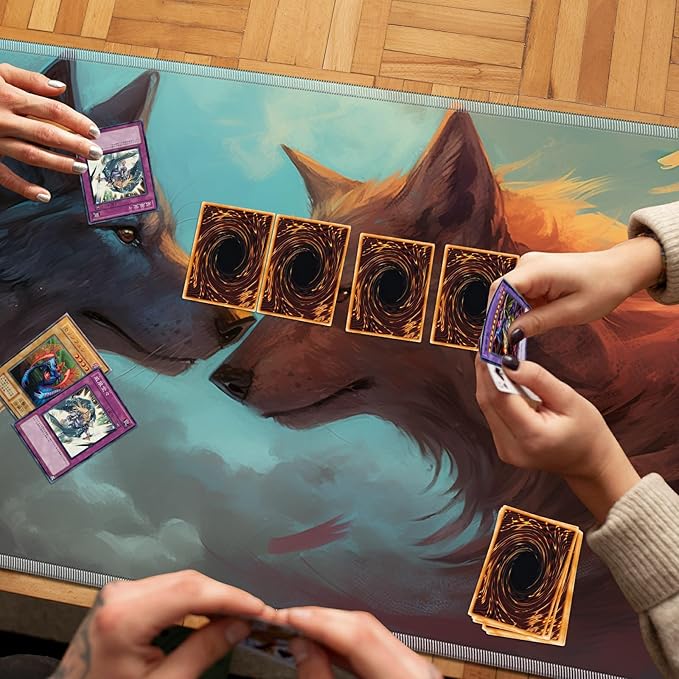 Playmat for MTG, 24 x 14 inches Game Play Mat for MTG TCG and Other Card Games, Trading Card Game Play Mat Desk Mats with Stitched Edges Non-Slip Base, Two Wolfs
