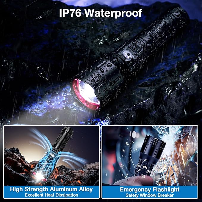 Rechargeable Flashlights High Lumens 990,000L (2Packs), Super Bright LED Handheld Tactical Flash Light, Battery Powered Strong Flashlight with USB C, 3 Modes, Zoomable, USB Output for Home, Emergency
