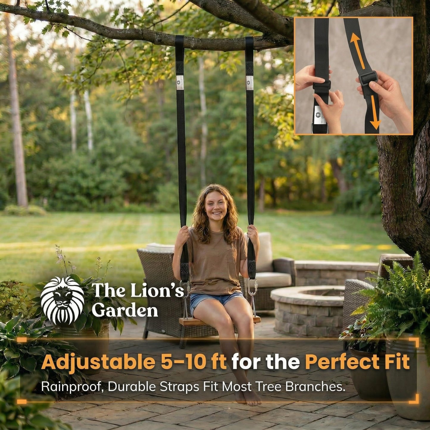 The Lion’s Garden Tree Swing Straps 2 Pack – Adjustable 5–10 ft Tree Swing Hanging Straps, Heavy