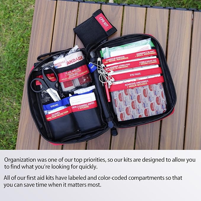 Compact First Aid Kit for Emergency - Basic Emergency Kit for Dorm,Hiking, Backpacking, Camping, Traveling, and Cycling -Small First Aid Kits