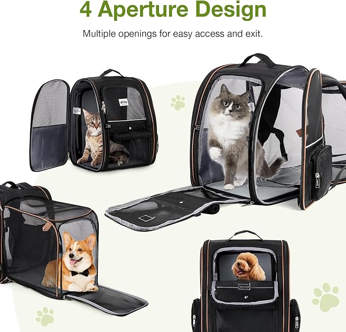 Lekebobor Large Cat Backpack Carrier Expandable Pet Carrier Backpack for Small Dogs Medium Cats Fit Up to 18 Lbs, Dog Backpack Carrier, Foldable Puppy Backpack Carrier for Travel,Quilted Black