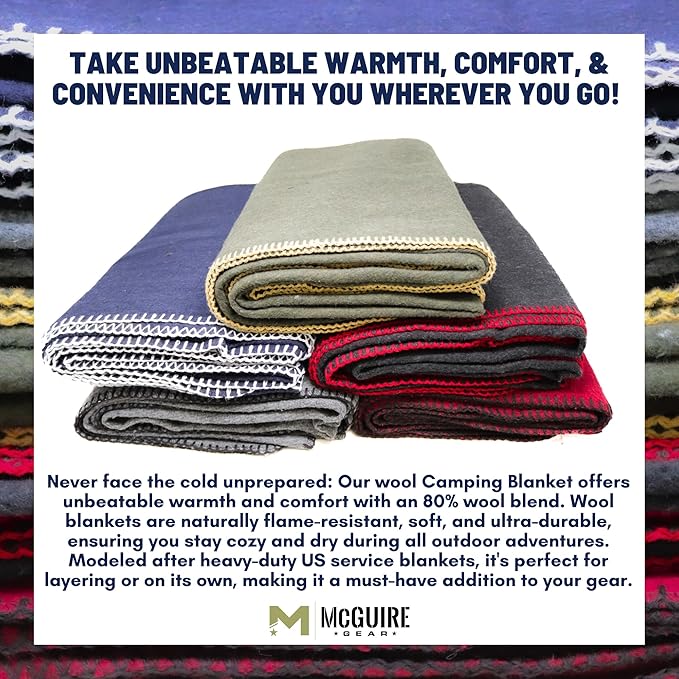 M MCGUIRE GEAR Heavy Duty Wool Blanket, Survival, Emergency, and First Aid Use – Mil-Spec, Fire Retardant, Durable Outdoor Wool Blankets for Camping. - Grey, (64 x 90 inches)