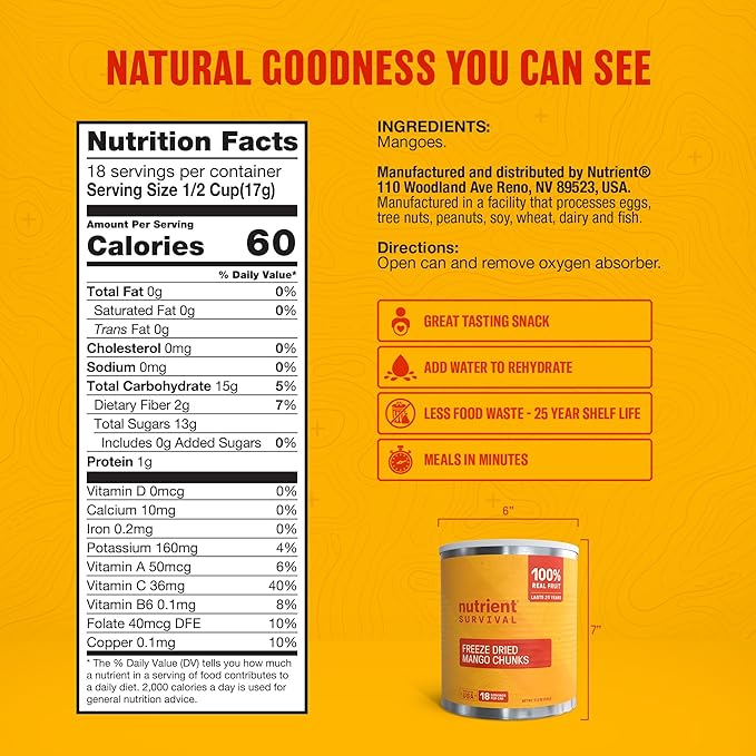 Freeze-Dried Mangoes ??#10 Can | 25-Year Shelf Life | Emergency Food Storage & Snacking