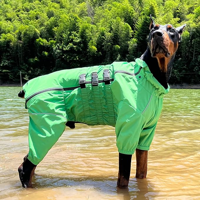 Dogs Waterproof Jacket, Lightweight Waterproof Jacket Reflective Safety Dog Raincoat Windproof Snow-Proof Dog Vest for Small Medium Large Dogs Green XXL