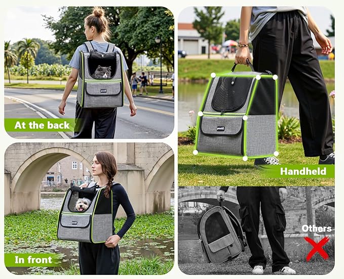 Pecute Cat Backpack Carrier for Travel & Hiking, Breathable Pet Carrier Backpack with Storage Pockets, Small Dog Carrier Bag for Outdoor Walking, Bike Riding, Vet Visits, Grey