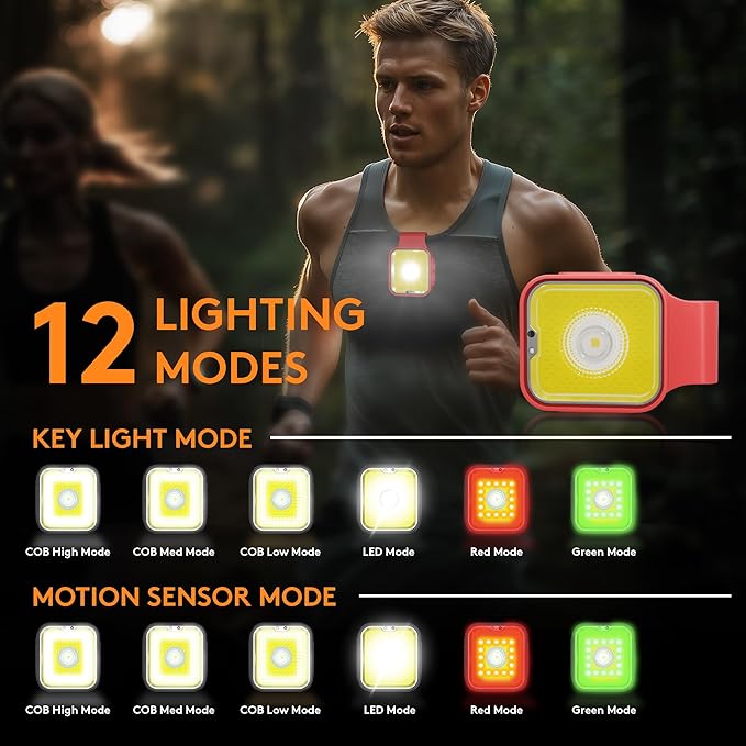 Yls Running Light, 12 Modes & Motion Sensor, Rechargeable Clip-on Lights for Runners, 500 Lumens, Waterproof, Garnet Red