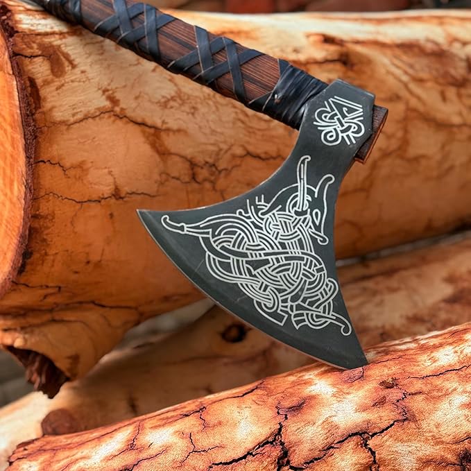 MDM-012 Custom Hand Forged Viking Axe Real Tomahawk Viking Hatchet Beared Camping Axe, 5160 HIGH Carbon Steel Blade, Throwing Set Vintage Ax Viking Gift for Him - Viking Gifts (largegardzilax)