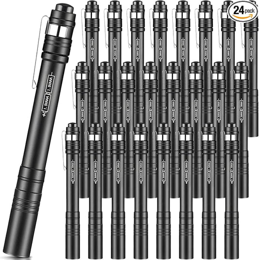 24 Pack Mini Pen Flashlights Bulk LED Pen Lights Aluminum Pocket Flashlights with Clips Small Handheld Torches Gifts for Camping Hiking Emergency Outdoor (Black)