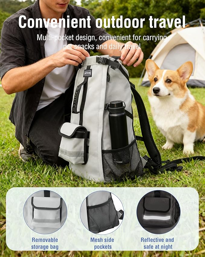 Dog Backpack for Small & Medium Dogs - Adjustable Pet Carrier for Travel & Hiking, Hands-Free Puppy Backpack with Storage Pockets, Breathable Mesh