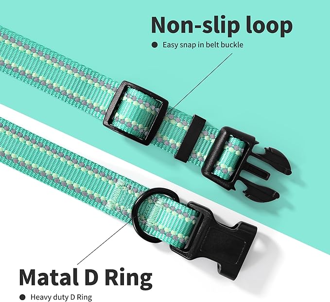 Mile High Life Reflective Dog Collar, Basic Dog Collars Adjustable Quick Release, Soft Nylon Pet Collar with Metal D-Ring for Small Medium Large Dogs (Green, XS Neck9-13")