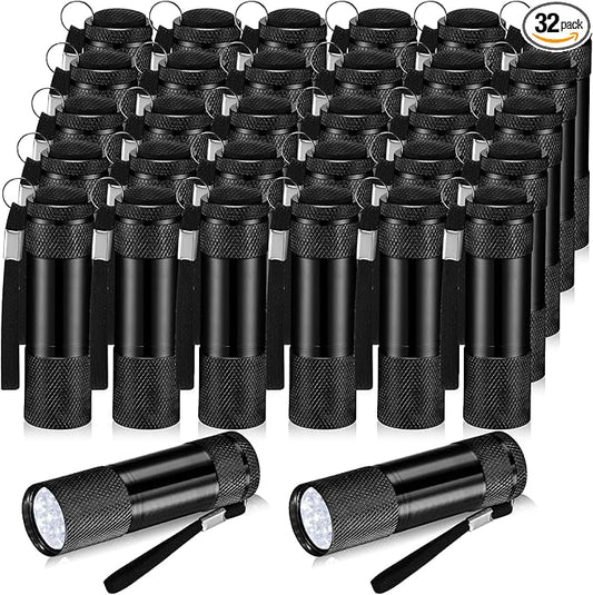 VIHOSE 32 Pcs Mini Flashlights Bulk, Bright Aluminum Handheld Flash Light with Lanyard Small LED Flashlights for Night Reading Emergency Hurricane Camping Hiking, Batteries Not Included(Black)