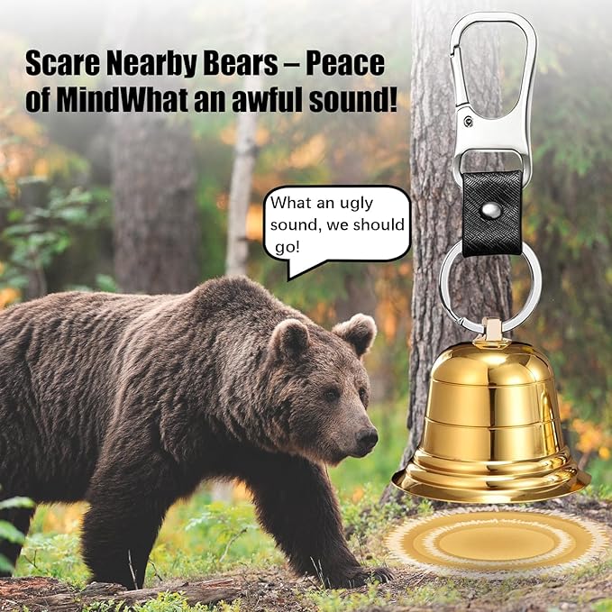 2PCS 2" Loud Bear Bell with Whistle Set for Hikers Solid Brass Emergency 3 in 1 Bear Bells for Hiking Outdoor Camping Bear Protection Products for Survival Biking Fishing Climbing Self Defense Gear