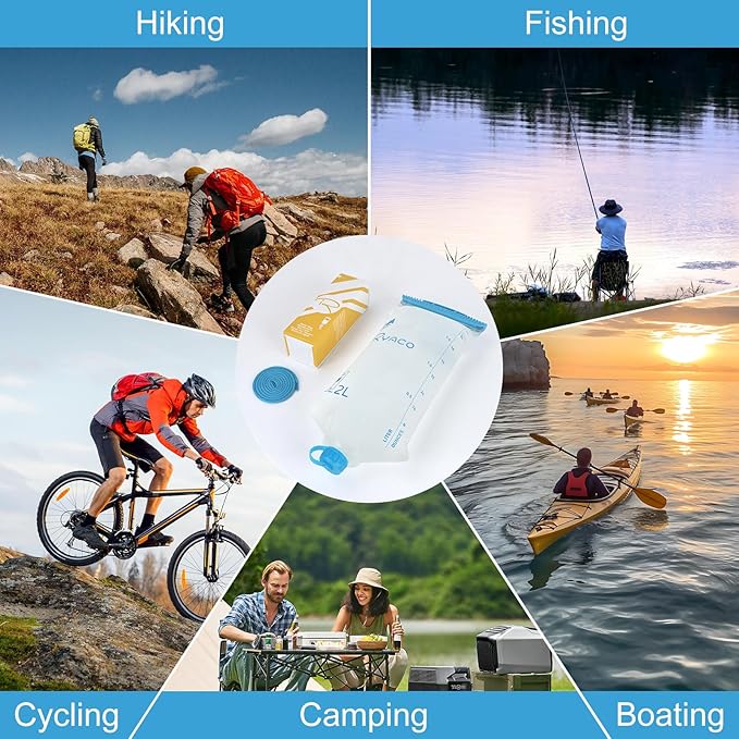 RYACO Water Bag 2L Compatible with Sawyer Squeeze Water Filter, Outdoor Water Container, Water Filter Bag with Durable TPU Material Collapsible Hydration Canteens for Camping Hiking Cycling Fishing
