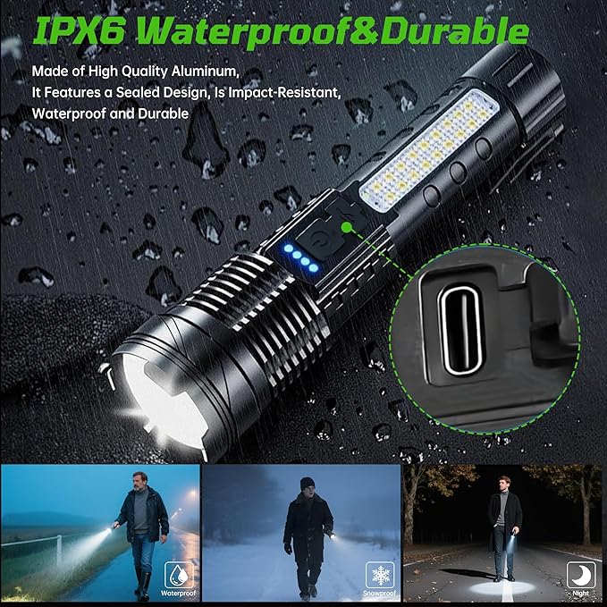 4Pack Rechargeable Flashlights, 7Mode Flashlights High Lumens, Super Bright LED Flashlight, Adjustable Tactical Flash Light, High Powered Flash Light, Handheld Flashlight for Home Emergency Camping