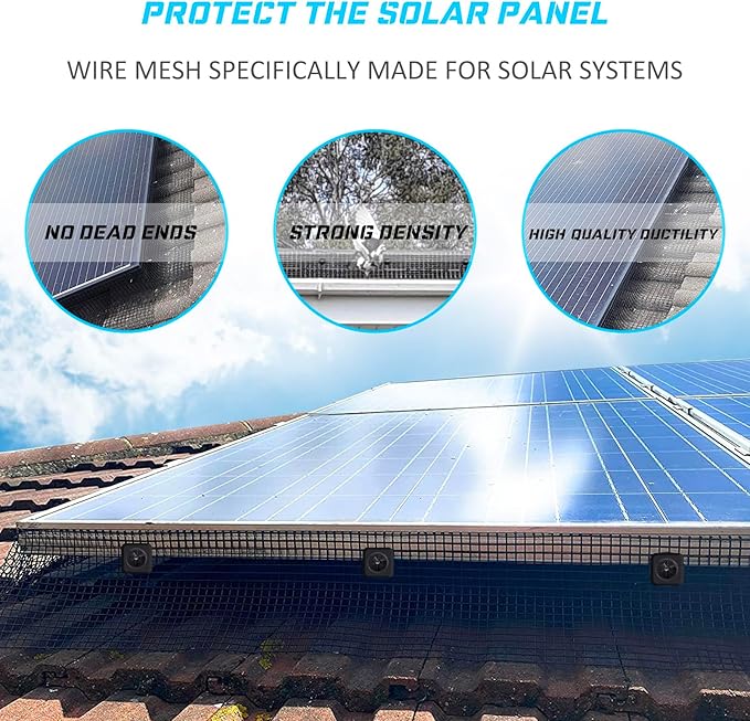 Solar Panel Bird Guard Mesh - 70 Aluminum Fasteners 8in x102Ft Solar Panel Critter Guard for Separate Critters, Pigeons, etc. from Solar Panel
