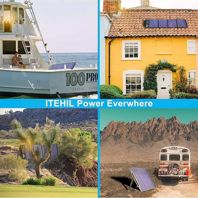 ITEHIL Solar Panel, 100W 18 Volt Monocrystalline Solar Panel Kits, Portable High Efficiency Solar Panel Charger, Foldable Solar Power Backup with USB 3.0/USB 2.0/DC Output for Home, Camping, RV…