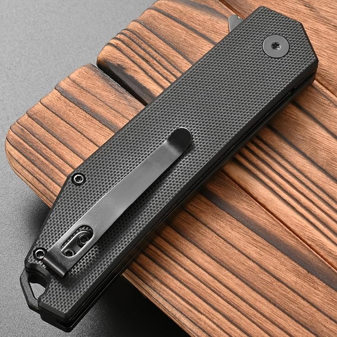 FF18 Folding Pocket Knife,AUS-8 Steel Blade G10 Handle EDC Tool Knife for Outdoor Survival,Camping,Hiking,Hunting (Black)