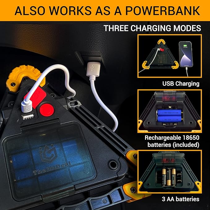 Emergency Warning Triangle - LED Light, Water-Resistant, Shockproof & Portable