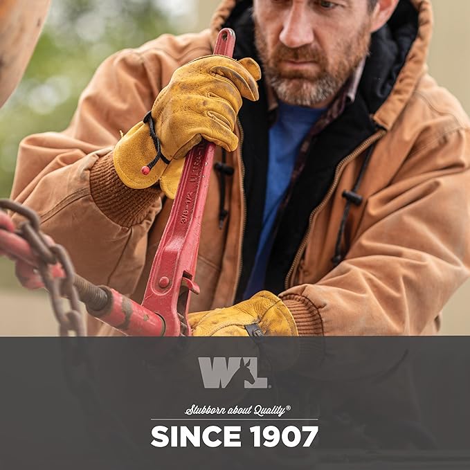 Wells Lamont Men's Cowhide Leather Work Gloves | Adjustable Wrist, Puncture and Cut Resistant | Small (1132S)