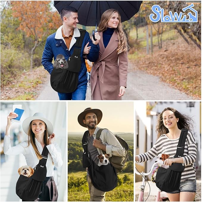 SlowTon Dog Carrier Sling - Thick Padded Shoulder Strap Adjustable Dog Carriers for Small Dogs, Puppy Carrier Purse for Pet Cat with Front Zipper Pocket Safety Belt Machine Washable (BN, XS)