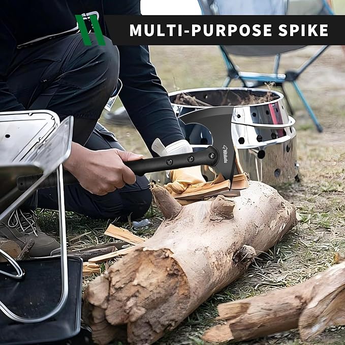 Tactical Survival Tomahawk Outdoor Axe for Hiking Camping Axe with Spike Hatchet Emergency Breaching Multitool Throwing Axe Includes Sheath