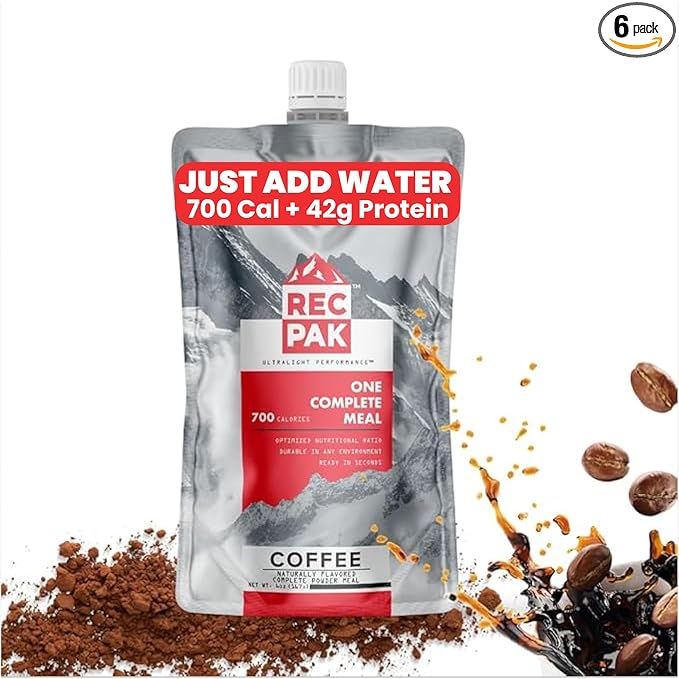 RecPak Performance Ultralight Instant Meals For Your Next Adventure | 700 Cal 42g Protein I Coffee (6-Pack)