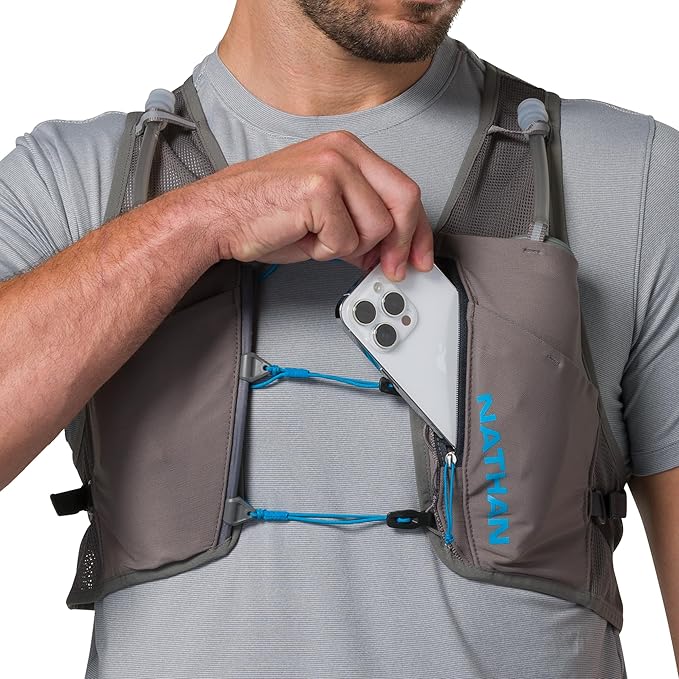Nathan Hydration Vest - Lightweight, Quick-Fit Fix, Reflective, 4L Storage, Six Pockets, Two 14oz Flasks, Pinnacle Breeze