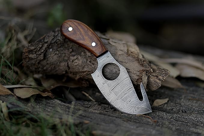 Handmade Damascus Steel Fixed Blade Skinning Hunting Knife With Gut Hook Best For Outdoor Camping Skinner Deer Fishing Hiking Edc Survival Knives For Men (Rose Wood)