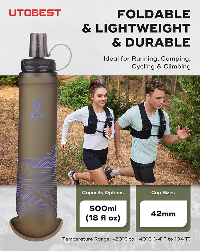Soft Flask, 1 Pack Flexible TPU Hydration Water Bottle, Collapsible for Running, Hiking, Cycling, Climbing, and Marathon