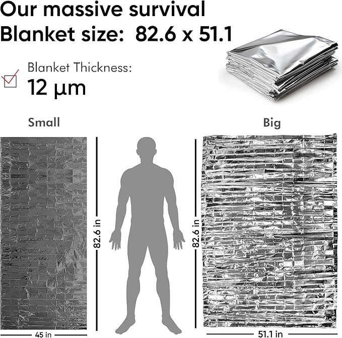 Emergency Mylar Blankets 130*210 Cm Large Reusable Thermal Space Blanket Survival Rescue Insulating Reflective foil kit Outdoors Hiking Camping Blanket First Aid Car Emergency Kit Pack of 10