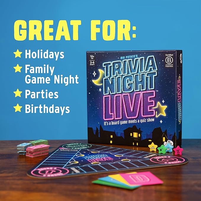 Trivia Night Live: Host Your Own Quiz Show, New Board Game for Families and Friends, Family Board Game, 2-6 Players, Age 12+