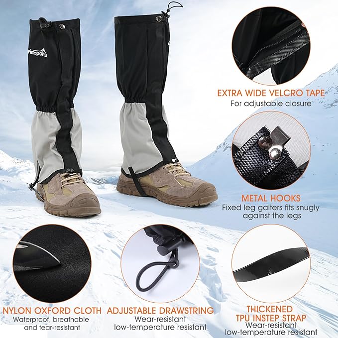 Waterproof Hiking Gaiters, Outdoor Snow Boot Gaiters