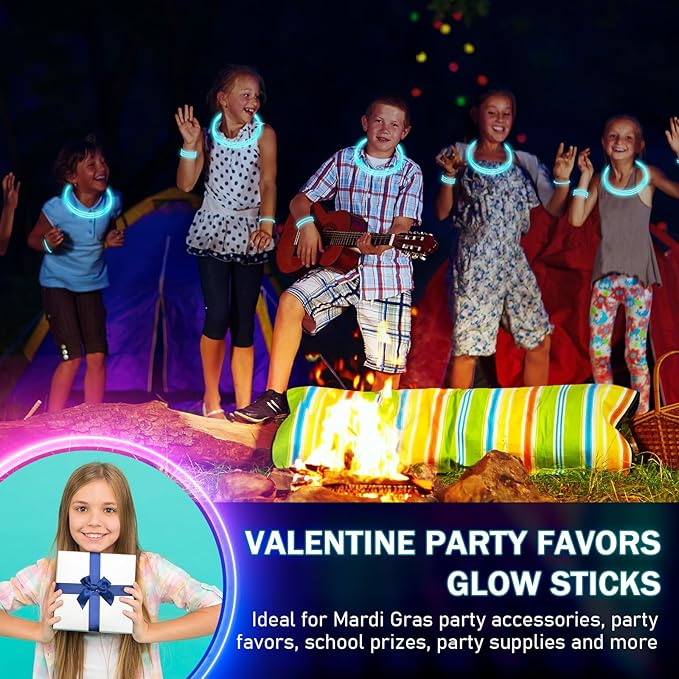 Hanaive 300 Pcs Glow Sticks Bulk 8 Inch Glow in The Dark Party Favors Neon Bracelets and Necklaces Light up Sticks with Connectors for Holiday Birthday Party Supplies(Aqua)