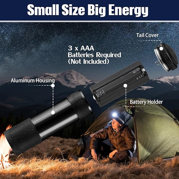 VIHOSE 20 Pcs Mini Flashlights Bulk, Bright Aluminum Handheld Flash Light with Lanyard Small LED Flashlights for Night Reading Emergency Hurricane Camping Hiking, Batteries Not Included(Black)