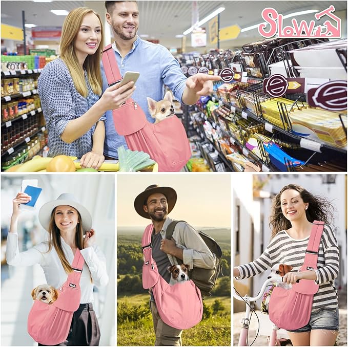 SlowTon Dog Carrier Sling - Thick Padded Shoulder Strap Adjustable Dog Carriers for Small Dogs, Puppy Carrier Purse for Pet Cat with Front Zipper Pocket Safety Belt Machine Washable (PH, XS)