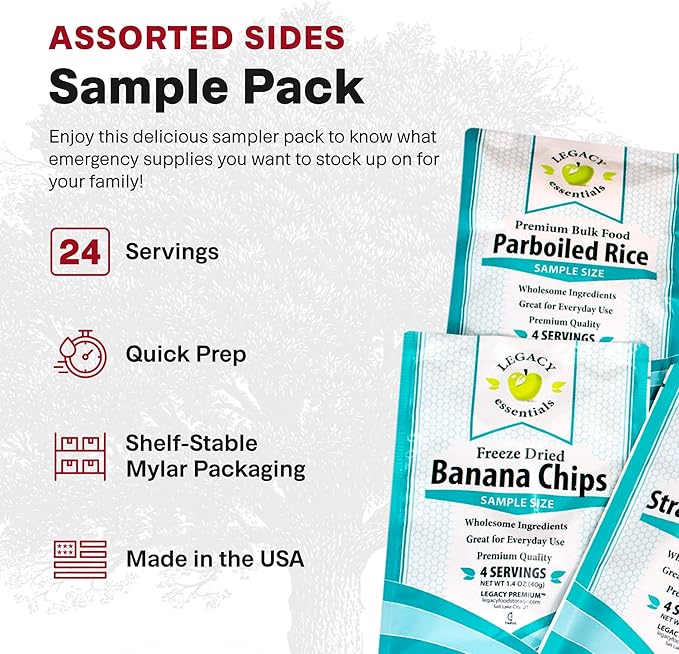 Legacy Food Storage Side Dishes, Emergency Food Supply, 6 Sides, 24 Servings, Up to 25 Year Shelf Life, Freeze Dried Survival Meals for MRE Camping, Hiking, Backpacking