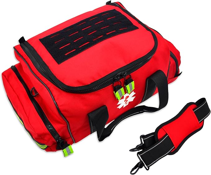 Lightning X MB30-SKC Large EMT Trauma Kit | Fully Stocked First Responder Bag w/ 240+ Supplies | EMS Fire Police Office Sports Team Emergency Medical Kit - RED