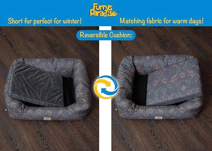 Furry's Paradise Foam Cuddler Waterproof Bolster Pet Bed with Reversible Cushion, Recycled Fibers and Non-Slip Bottom. (in The Clouds, Orthopedic Small)
