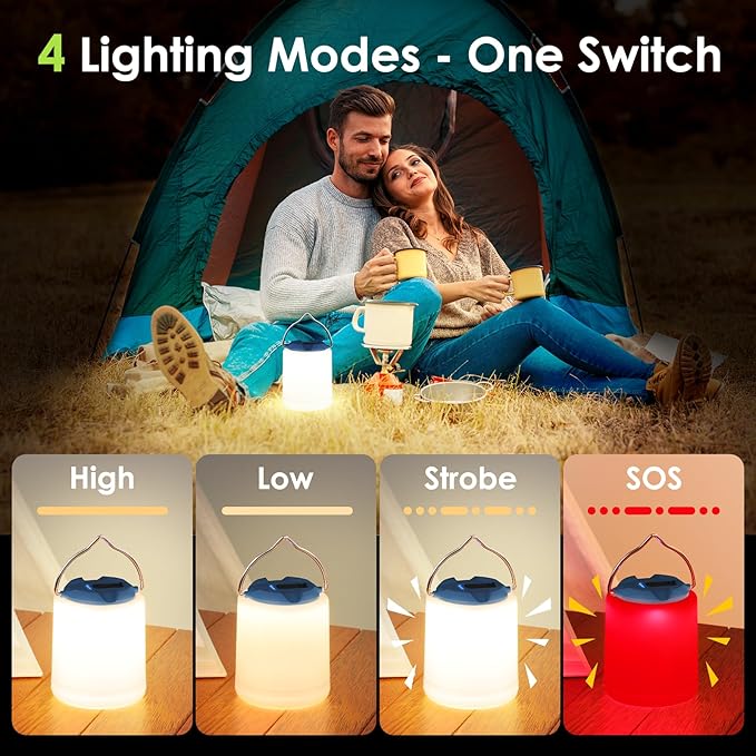 LED Camping Lantern, Rechargeable Camping Light, 4 Modes Outdoor Flashlights Lanterns with 1000LM, Water Resistant Portable Emergency Camp Light for Hurricane Hiking Survival Kits - Blue
