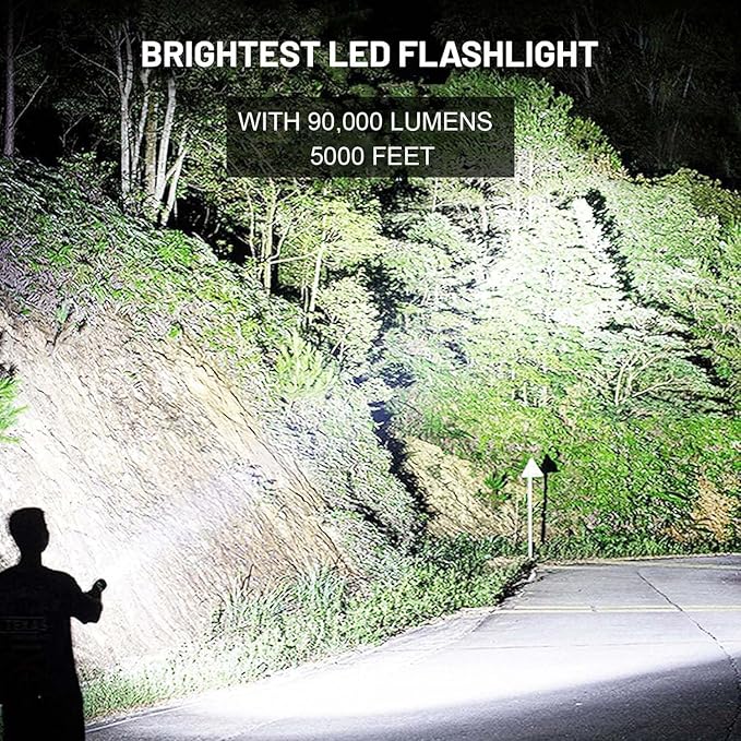 LED Flashlights High Lumens Rechargeable, 90,000 Lumens Brightest Handheld Flashlight, 5 Modes Powerful Multifunctional Flash Light Waterproof Flashlight for Home Camping